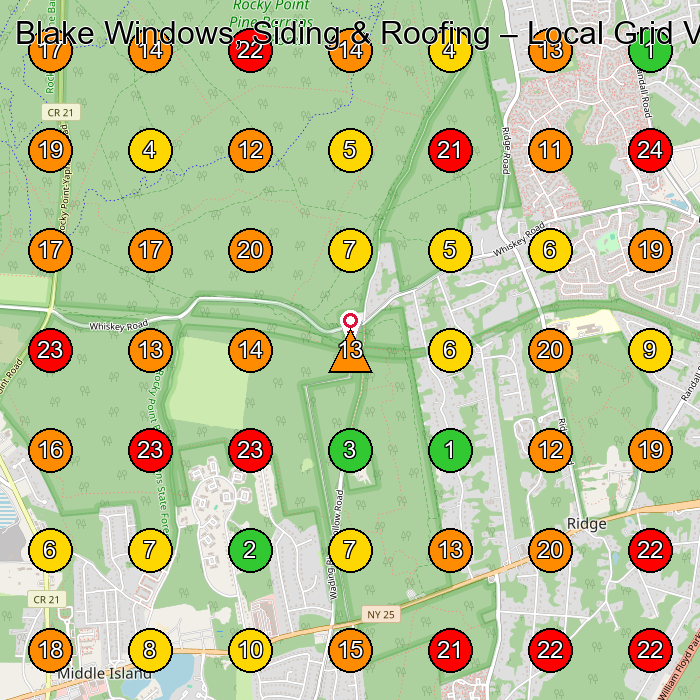 Blake Windows, Siding & Roofing Roofing Contractor GeoGrid ranking map for None